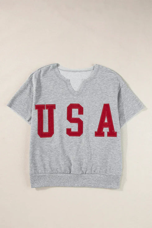 USA Notched Short Sleeve T-Shirt - MiamiTeenyWeenyBikini.Com