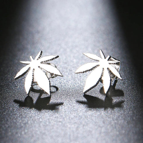 Weed Leaf Stainless Steel Earrings - MiamiTeenyWeenyBikini.Com