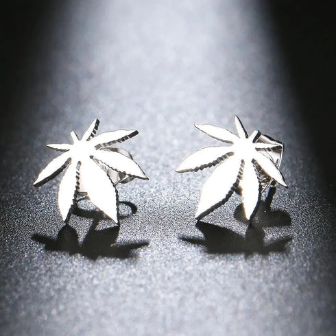 Weed Leaf Stainless Steel Earrings - MiamiTeenyWeenyBikini.Com