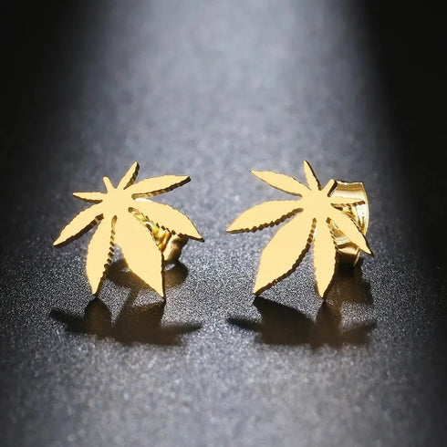 Weed Leaf Stainless Steel Earrings - MiamiTeenyWeenyBikini.Com