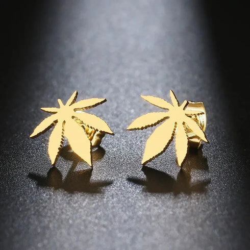 Weed Leaf Stainless Steel Earrings - MiamiTeenyWeenyBikini.Com