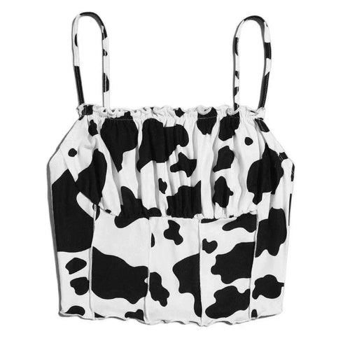 Women's cow print bikini top with ruched front and thin adjustable straps
