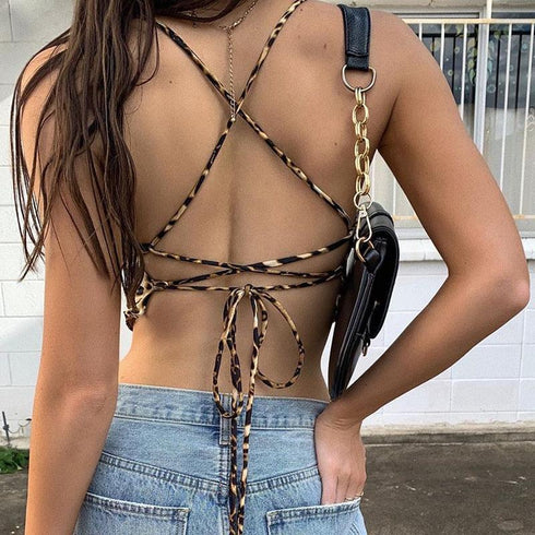 Leopard Backless Camisoles Vest - MiamiTeenyWeenyBikini.Com