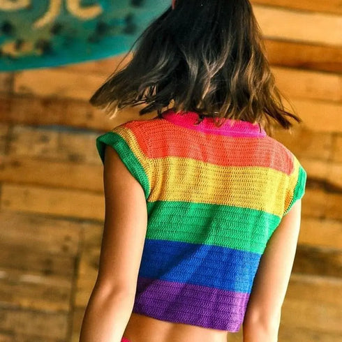 Rainbow Hand Crochet Top - MiamiTeenyWeenyBikini.Com