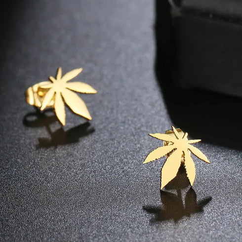 Weed Leaf Stainless Steel Earrings - MiamiTeenyWeenyBikini.Com
