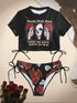 Rose Print Short Sleeve Bikini - MiamiTeenyWeenyBikini.Com