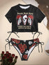 Rose Print Short Sleeve Bikini - MiamiTeenyWeenyBikini.Com
