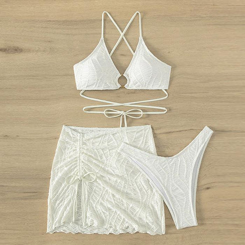 Desire Three Piece White Swimsuit - MiamiTeenyWeenyBikini.Com