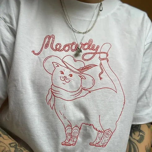 Meowdy Cowboy Cat T-Shirt - MiamiTeenyWeenyBikini.Com