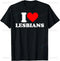 Black t-shirt with 'I ❤️ LESBIANS' text on a white background