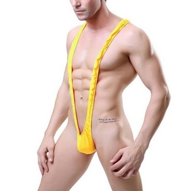 Sexy Men Mankini Thong Stretchy Open Deep V-shaped One-piece