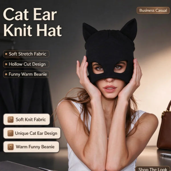 Cat's Ear Knitted Mask Cap - MiamiTeenyWeenyBikini.Com