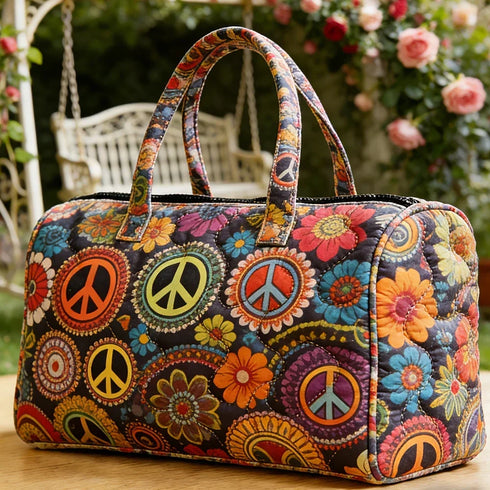 Rainbow Peace Sign Quilted Duffle Bag - MiamiTeenyWeenyBikini.Com.
