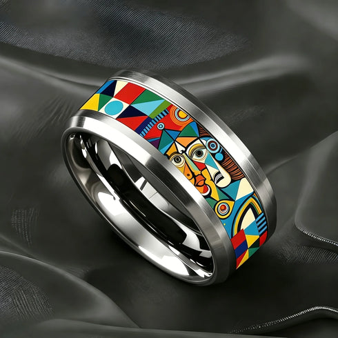 Starry Sky Stainless Steel Double Bevel Ring - MiamiTeenyWeenyBikini.Com