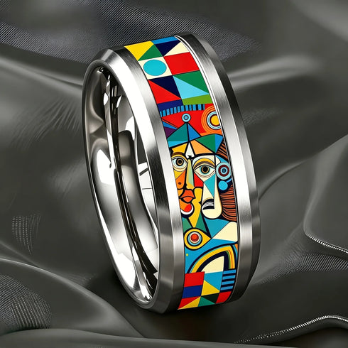 Starry Sky Stainless Steel Double Bevel Ring - MiamiTeenyWeenyBikini.Com