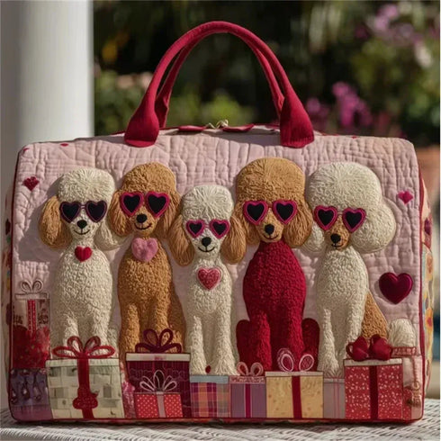 Poodle Dogs Quilted Duffle Bag Funny Retro Travel Tote Handbag Men Women Outdoor Weekender Bag - MiamiTeenyWeenyBikini.Com.