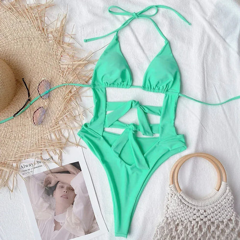 One Piece Halter Swimsuit - MiamiTeenyWeenyBikini.Com