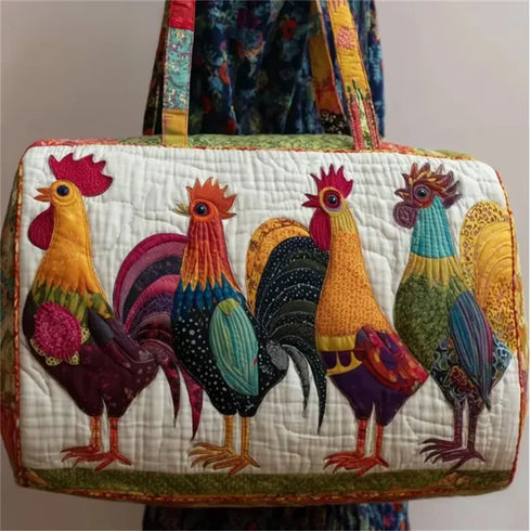 GF Funny Art Chicken Print Quilted Duffle Bag Bohemian Style 2026 Personalized Custom Travel Tote Women Men Weekender Bag - MiamiTeenyWeenyBikini.Com