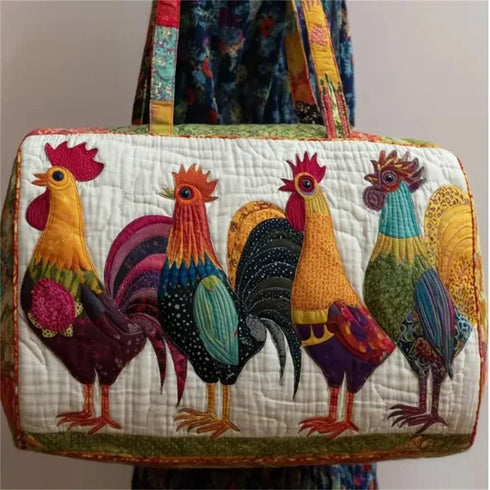 GF Funny Art Chicken Print Quilted Duffle Bag Bohemian Style 2026 Personalized Custom Travel Tote Women Men Weekender Bag - MiamiTeenyWeenyBikini.Com