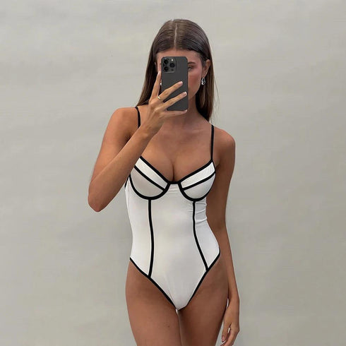Black White One Piece Swimsuit