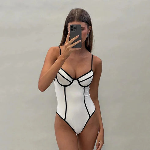 Black White One Piece Swimsuit - MiamiTeenyWeenyBikini.Com