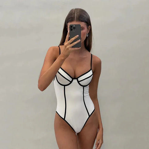 Black White One Piece Swimsuit - MiamiTeenyWeenyBikini.Com