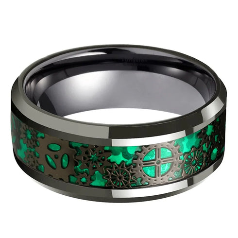 Inlay Polished Green Carbon Fiber Stainless Steel Ring - MiamiTeenyWeenyBikini.Com