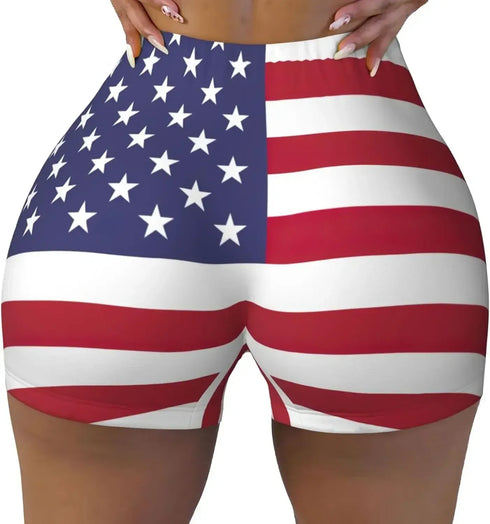 American Flag High Waist Workout & Yoga Shorts –MIamiTeenyWeenyBikini.Com