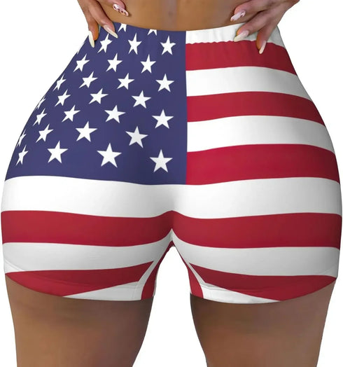 American Flag High Waist Workout & Yoga Shorts –MIamiTeenyWeenyBikini.Com