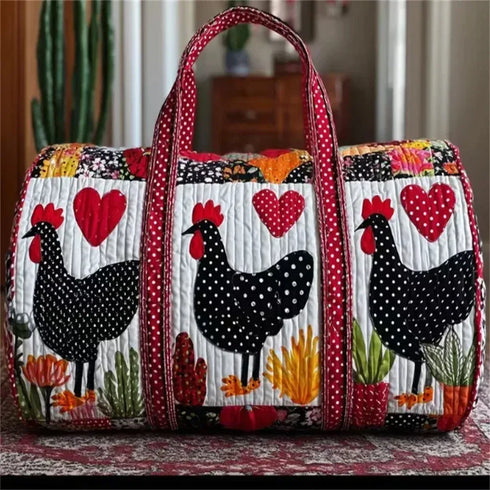 GF Funny Art Chicken Print Quilted Duffle Bag Bohemian Style 2026 Personalized Custom Travel Tote Women Men Weekender Bag - MiamiTeenyWeenyBikini.Com