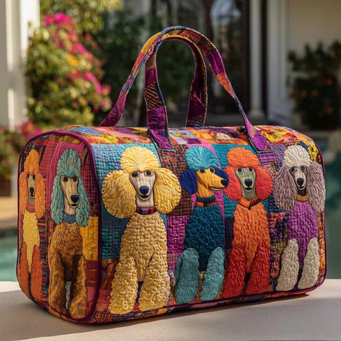 Poodle Dogs Quilted Duffle Bag Funny Retro Travel Tote Handbag Men Women Outdoor Weekender Bag - MiamiTeenyWeenyBikini.Com.