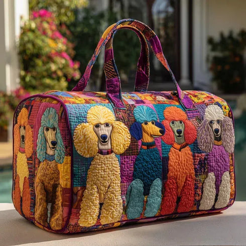 Poodle Dogs Quilted Duffle Bag Funny Retro Travel Tote Handbag Men Women Outdoor Weekender Bag - MiamiTeenyWeenyBikini.Com.
