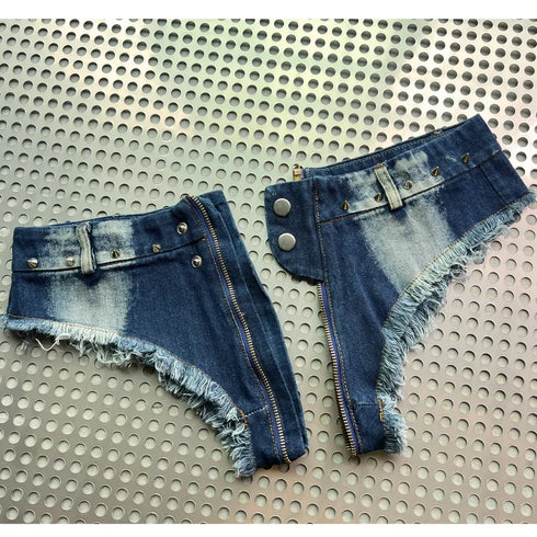 Ultra Low-Waisted Tassel Sexy Denim Shorts - MiamiTeenyWeenyBikini.Com