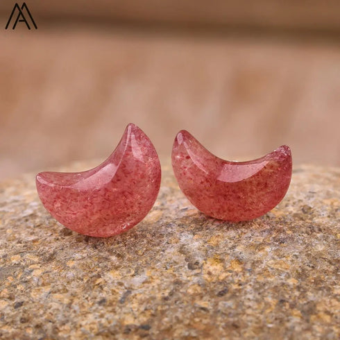 Natural Stone Moon Stud Earrings - MiamiTeenyWeenyBikini.Com
