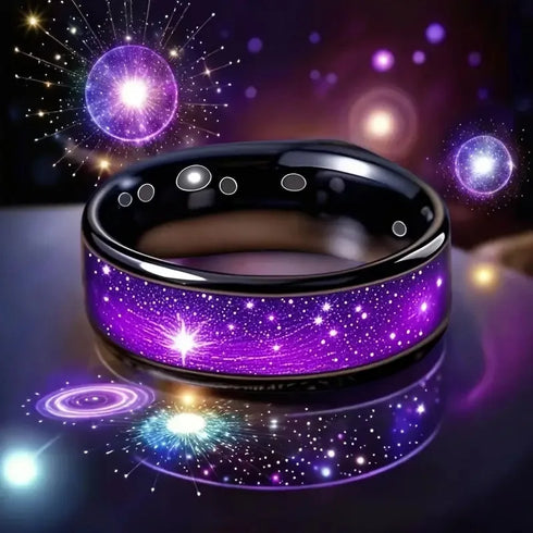 Purple Abalone Shell Inlay Men's Stainless Steel Ring - MiamiTeenyWeenyBikini.Com
