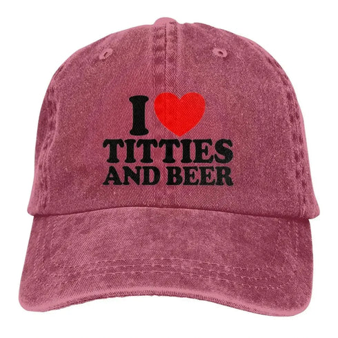 I Love Titties And Beer Denim Baseball Cap - MiamiTeenyWeenyBikini.Com
