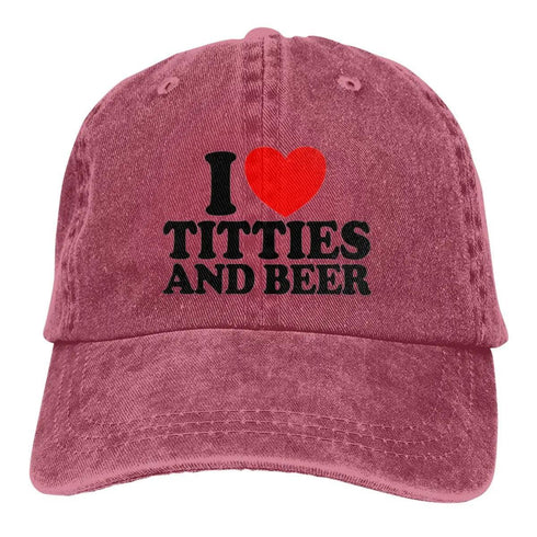 I Love Titties And Beer Denim Baseball Cap - MiamiTeenyWeenyBikini.Com