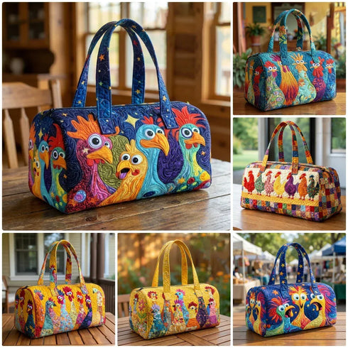 GF Funny Art Chicken Print Quilted Duffle Bag Bohemian Style 2026 Personalized Custom Travel Tote Women Men Weekender Bag - MiamiTeenyWeenyBikini.Com