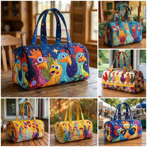 GF Funny Art Chicken Print Quilted Duffle Bag Bohemian Style 2026 Personalized Custom Travel Tote Women Men Weekender Bag - MiamiTeenyWeenyBikini.Com