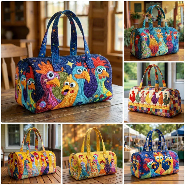 GF Funny Art Chicken Print Quilted Duffle Bag Bohemian Style 2026 Personalized Custom Travel Tote Women Men Weekender Bag - MiamiTeenyWeenyBikini.Com