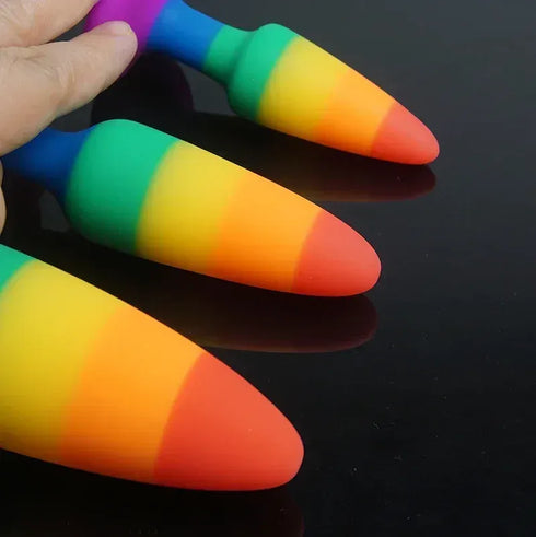 Rainbow Silicone Suction Butt Plug - MiamiTeenyWeenyBikini.Com