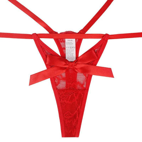 Bow-Knot Christmas Lace Thongs Panties - MiamiTeenyWeenyBikini.Com