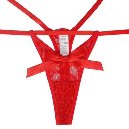 Bow-Knot Christmas Lace Thongs Panties - MiamiTeenyWeenyBikini.Com
