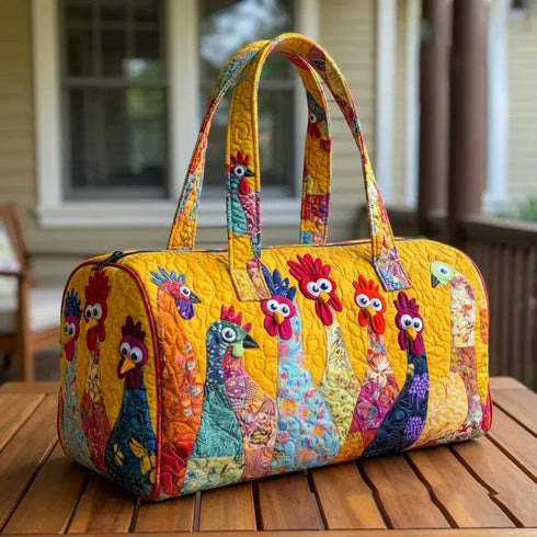 GF Funny Art Chicken Print Quilted Duffle Bag Bohemian Style 2026 Personalized Custom Travel Tote Women Men Weekender Bag - MiamiTeenyWeenyBikini.Com