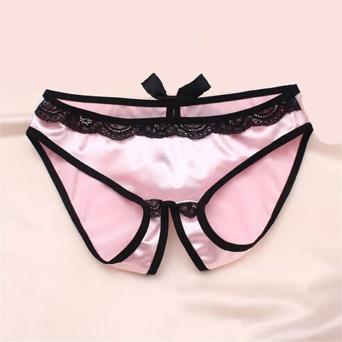Smooth Satin Open Crotch Panties - MiamiTeenyWeenyBikini.Com