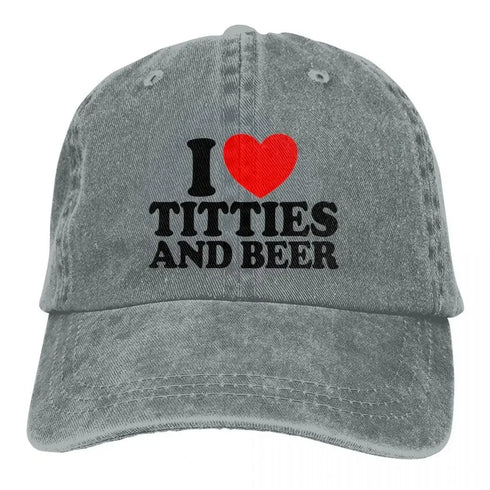 I Love Titties And Beer Denim Baseball Cap - MiamiTeenyWeenyBikini.Com