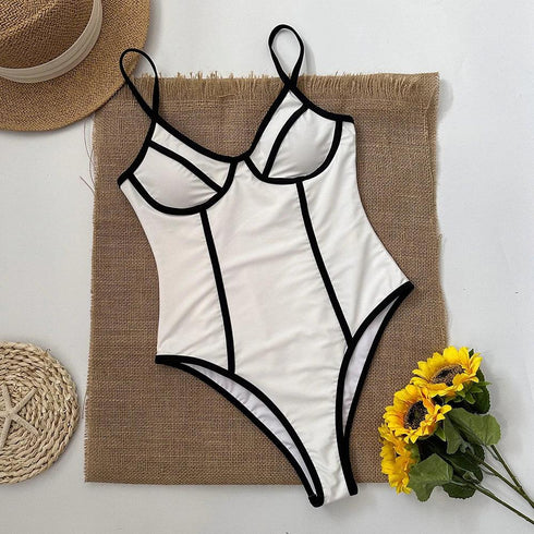 Black White One Piece Swimsuit