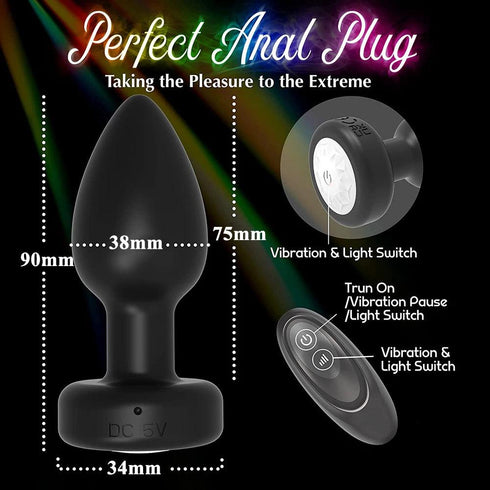 LED Colorful Light Wireless Remote Control Vibrator Butt Plug