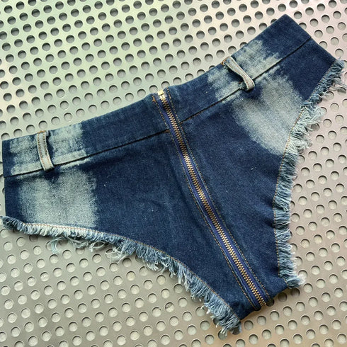 Ultra Low-Waisted Tassel Sexy Denim Shorts - MiamiTeenyWeenyBikini.Com