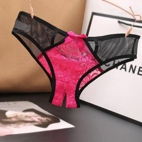 Floral Lace Open Crotch Panties - MiamiTeenyWeenyBikini.Com